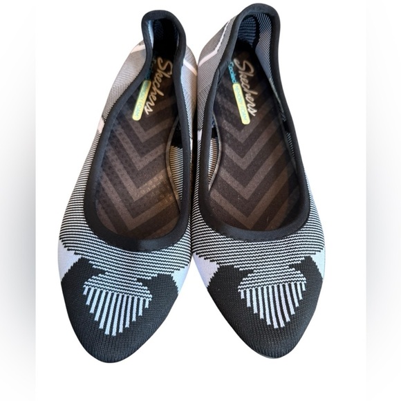 SKECHERS Womens Cleo Wham 48487 Black W/Charcoal Grey Geometric Ballet Flat 9.5 - Picture 1 of 7